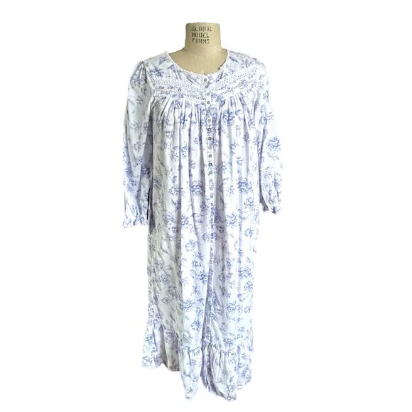 Eileen West Cotton Ballet Nightgown/ Robe Blue White Floral - Size X-Small XS - Picture 1 of 6